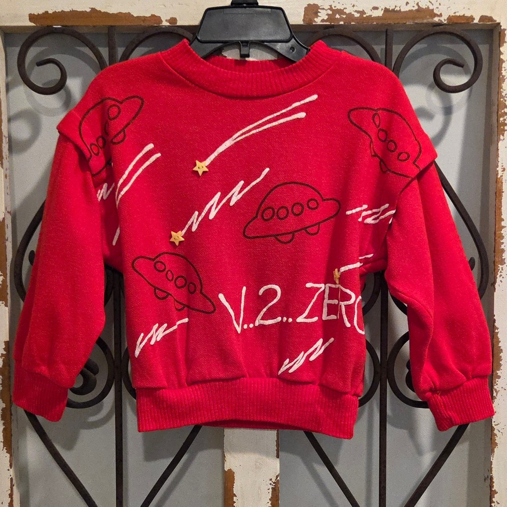 Vtg Girls Red Space UFO Sweatshirt Shooting Star Puff Print Size 5 Drop Shoulder
